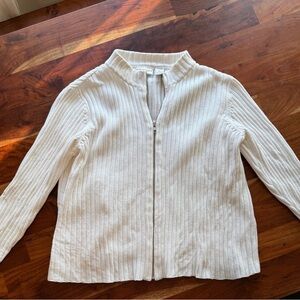 Kim Rogers White Ribbed Zip-Up Cardigan